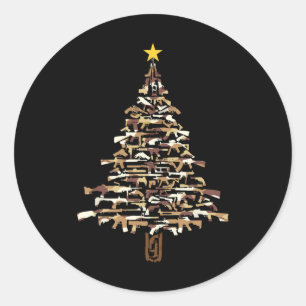 迷彩プリントの銃のクリスマスツリー - 銃のためのXmasギフト ラウンドシール