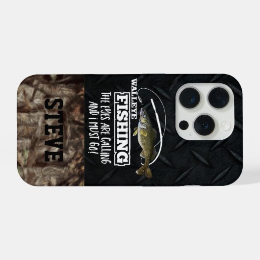 迷彩柄おもしろいワレー魚釣り引用文ネームアングラー iPhoneケース (裏面横)
