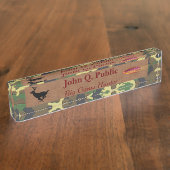 迷彩柄および革 デスクネームプレート (側面)