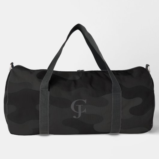 迷彩柄お洒落深いブラックダークチャコールトーンモダン ダッフルバッグ (正面)