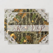 迷彩柄とアンティークホワイトレースウェディングRSVP 出欠カード (正面/裏面)