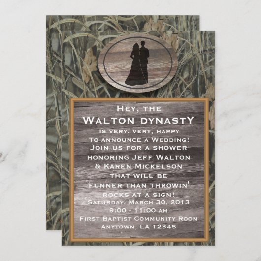 迷彩柄のウェディングシャワーの招待状 招待状 (正面/裏面)