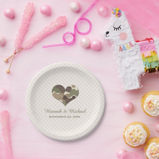 迷彩柄のカムフラージュのハートの結婚 ペーパープレート (パーティー)