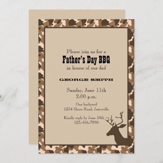 迷彩柄のシカの父の日のパーティの招待状 招待状 (正面/裏面)