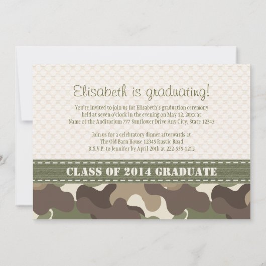 迷彩柄のハートの卒業の写真の発表の招待 招待状 (裏面)