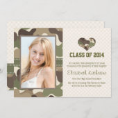 迷彩柄のハートの卒業の写真の発表の招待 招待状 (正面/裏面)