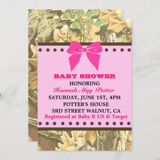迷彩柄のベビーシャワーのパーティの招待状 招待状 (正面/裏面)
