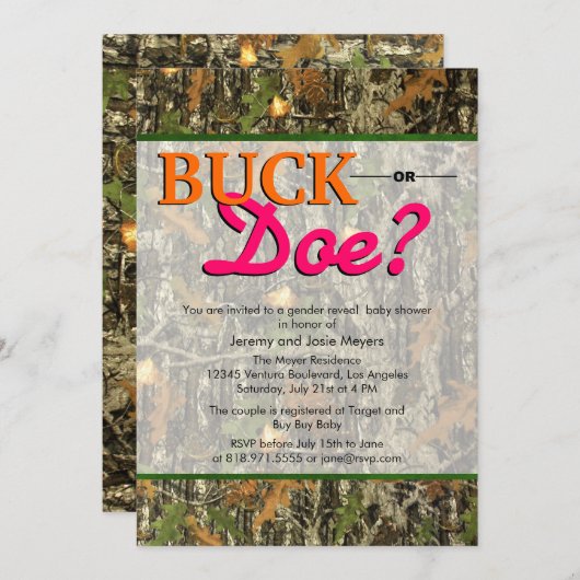 迷彩柄の性は招待状を-木びき台か雌ジカ明らかにします 招待状 (正面/裏面)