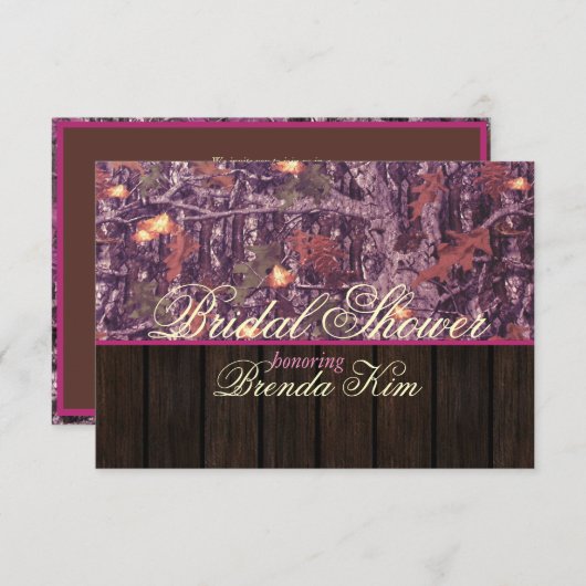 迷彩柄の木製のピンクのブライダルシャワーの招待状 招待状 (正面/裏面)