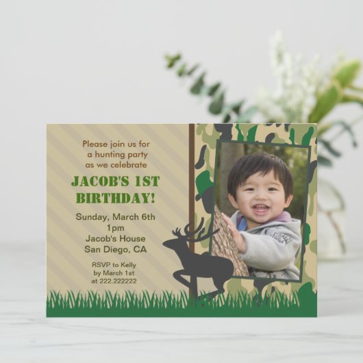 迷彩柄の狩りの写真の誕生日の招待状 招待状 (スタンド正面)