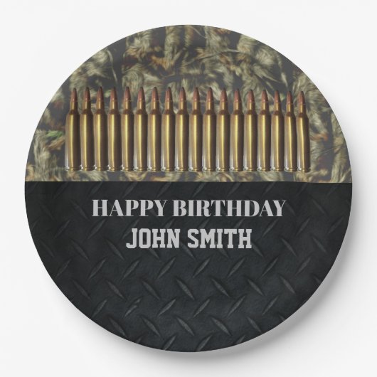 迷彩柄の狩りの弾薬誕生会の人のプレート ペーパープレート (正面)