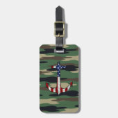 迷彩柄の米国旗のいかり ラゲッジタグ (正面縦)