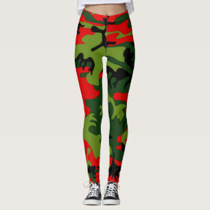 迷彩柄の赤いおよび緑にlegging レギンス
