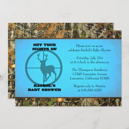 迷彩柄の青男の赤ちゃんのシャワーの招待状 招待状 (正面/裏面)