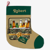 迷彩柄アイスチェストとビールメリークリスマスカスタム ラージクリスマスストッキング (正面)