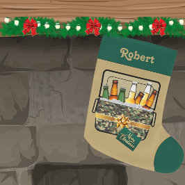 迷彩柄アイスチェストとビールメリークリスマスカスタム ラージクリスマスストッキング
