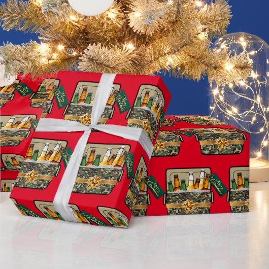 迷彩柄アイチェストとビールメリークリスマス ラッピングペーパー (クリスマス)