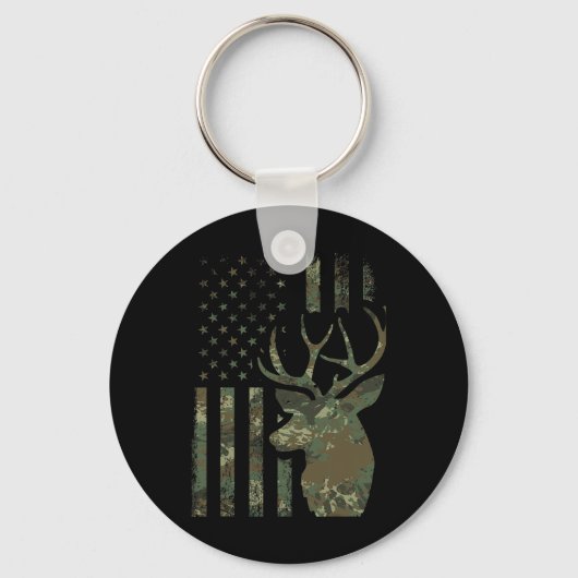 迷彩柄アメリカンフラッグバック狩りギフトElk Deer キーホルダー (正面)