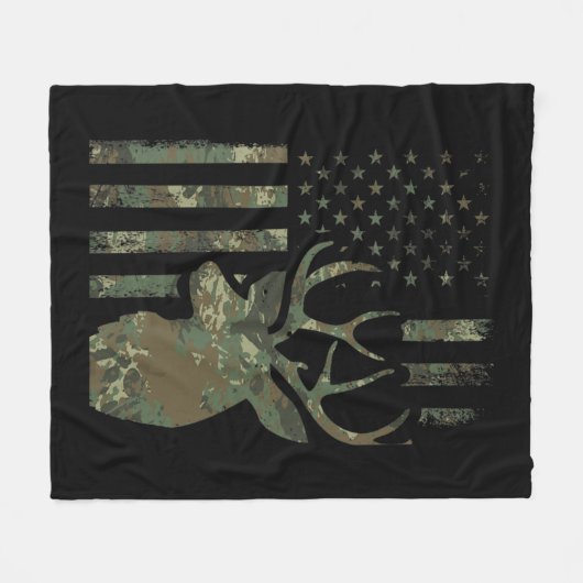 迷彩柄アメリカンフラッグバック狩りギフトforエルクディアー フリースブランケット (正面(横))