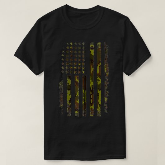 迷彩柄アメリカ国旗アメリカ軍隊戦術的カモウデ Tシャツ (デザイン正面)