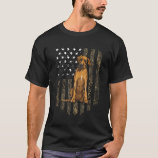迷彩柄アメリカ国旗Rhodesian Ridgeback 7月4日 Tシャツ