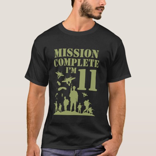 迷彩柄イレブン誕生日ボーイ軍隊11thパーティーボーイズ tシャツ (正面)