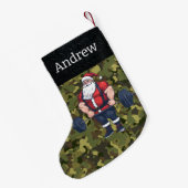 迷彩柄ウエイトリフティングサンタバーベルジムクールフィットネス スモールクリスマスストッキング (裏面 (吊り時))