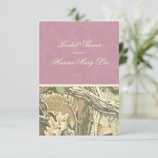 迷彩柄エレガントピンクブライダルシャワー招待 招待状 (スタンド正面)