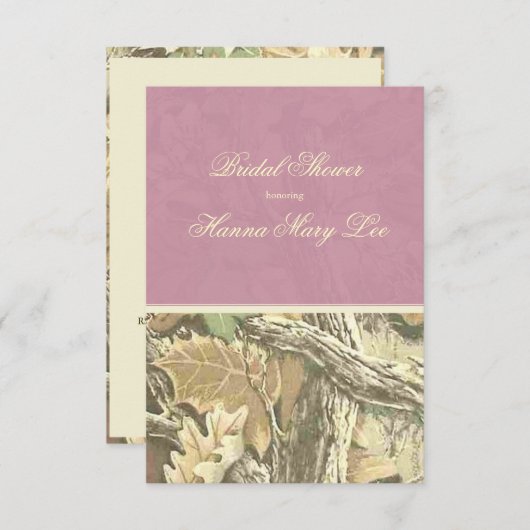 迷彩柄エレガントピンクブライダルシャワー招待 招待状 (正面/裏面)