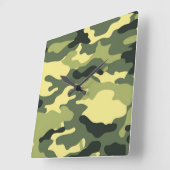 迷彩柄キャンプ狩りグリーンカモフラージュ スクエア壁時計 (傾斜)