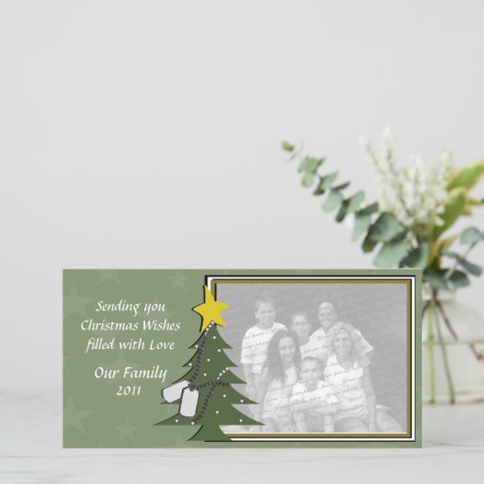 迷彩柄クリスマスドッグタグとツリー シーズンカード (スタンド正面)