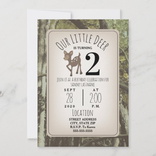 迷彩柄シカ誕生日 招待状 (正面)