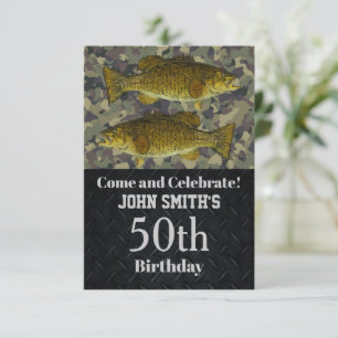 迷彩柄スモールマウスベース魚釣り50誕生日 招待状