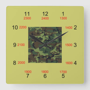 迷彩柄センター軍隊タイムウォールクロック スクエア壁時計