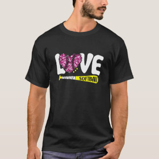 迷彩柄ソフトボールのグラフィックラブことわざ文字 Tシャツ