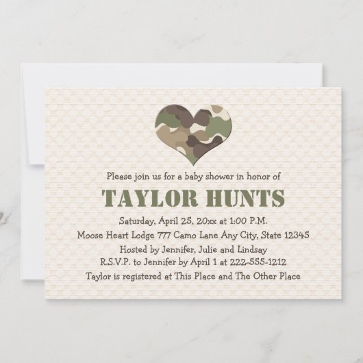 迷彩柄ハートベビーシャワー招待状 招待状 (正面)