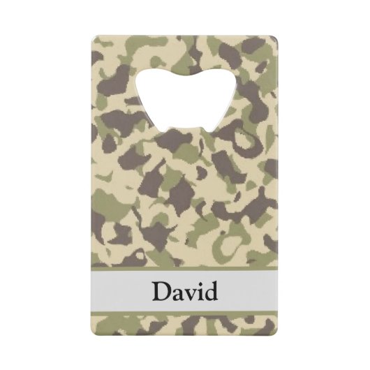 迷彩柄パターン名前をカスタムする クレジットカード栓抜き (正面)