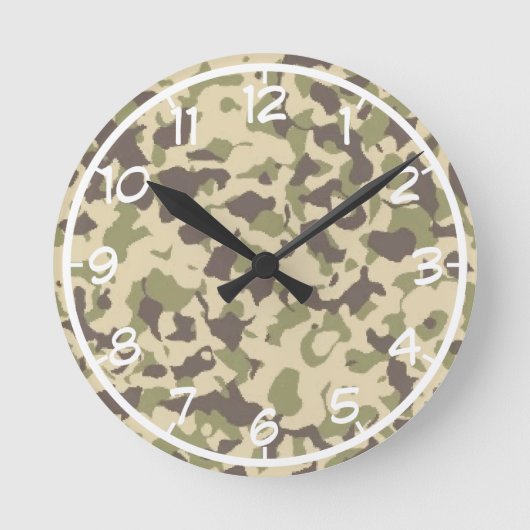 迷彩柄パターン ラウンド壁時計 (正面)