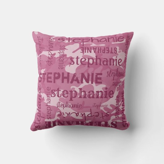 迷彩柄パーソナライズされたの長い名前ピンク クッション (裏面)