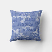 迷彩柄パーソナライズされた短縮名（青） クッション (裏面)