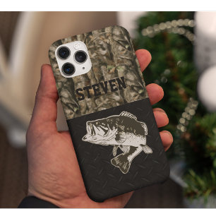 迷彩柄フィッシュベース魚釣りメンズスポーツ名 iPhone 15ケース