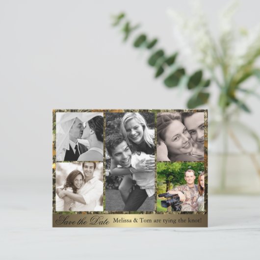 迷彩柄フォトコラージュ日付はがきを保存 案内ポストカード (スタンド正面)