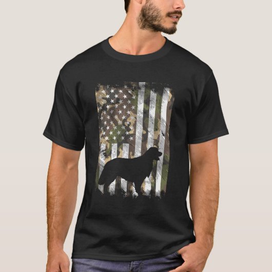 迷彩柄フラグゴールデンレトリバーヴィンテージ愛国犬L Tシャツ (正面)