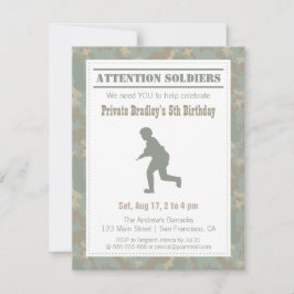 迷彩柄プリント兵士シルエット陸軍誕生日パーティー 招待状
