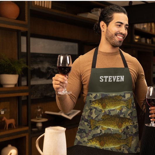 迷彩柄ベース魚釣りネームスポーツアウトドアメンズ エプロン