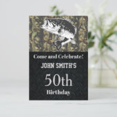 迷彩柄ベース魚釣りバースデーパーティーメンズ 招待状 (スタンド正面)