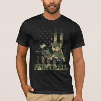迷彩柄ペイントボールプレイヤーアメリカ国旗USA軍隊  Tシャツ