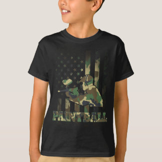 迷彩柄ペイントボールプレイヤーアメリカ国旗USA軍隊  Tシャツ
