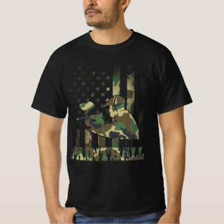 迷彩柄ペイントボールプレイヤーアメリカ国旗USA軍隊T Tシャツ