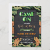 迷彩柄レーザーラベル誕生日パーティーの招待 招待状 (正面)